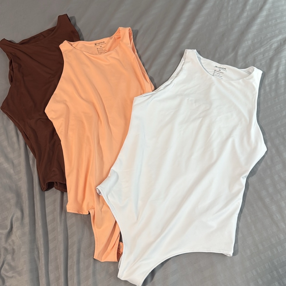 Bodysuit 3-Pack Medium Orange, Brown, and White Bodysuit Set Women’s Tops